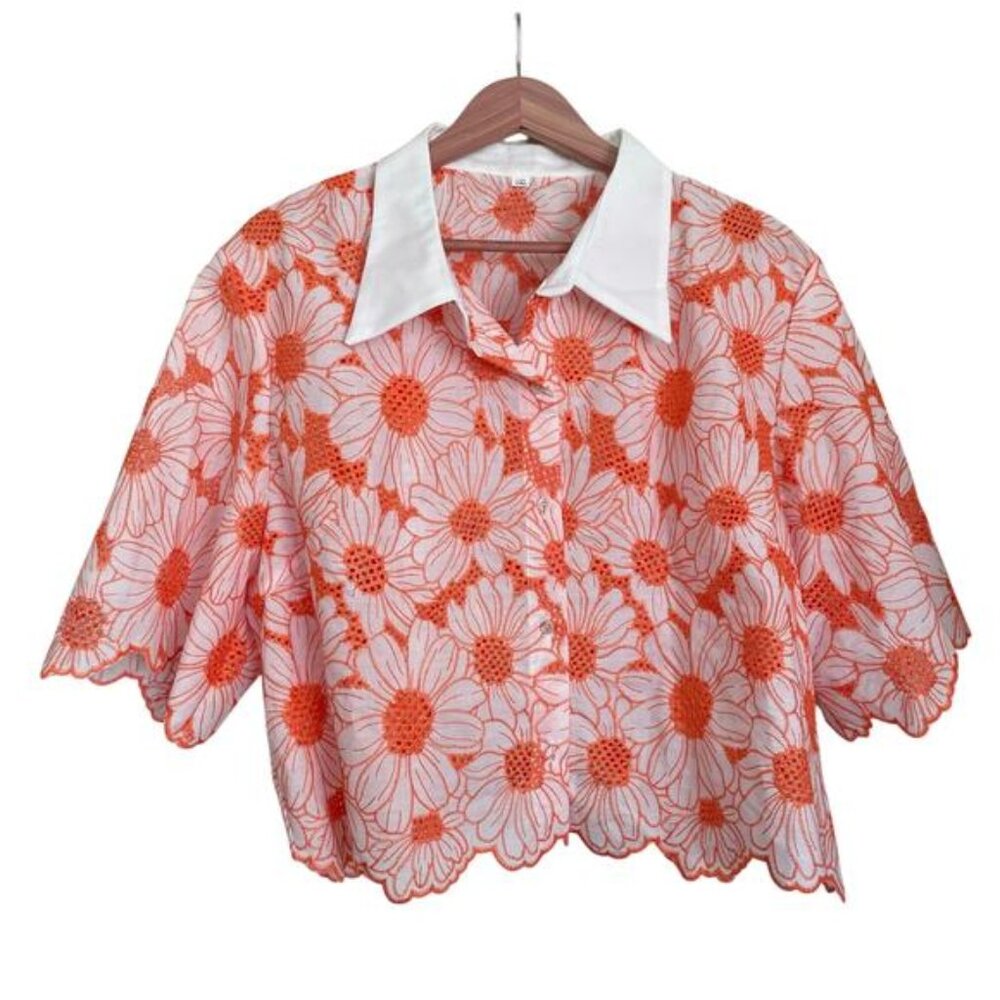 Aveloria Rosie Daisy Eyelet Crop Button Down Top Size XL